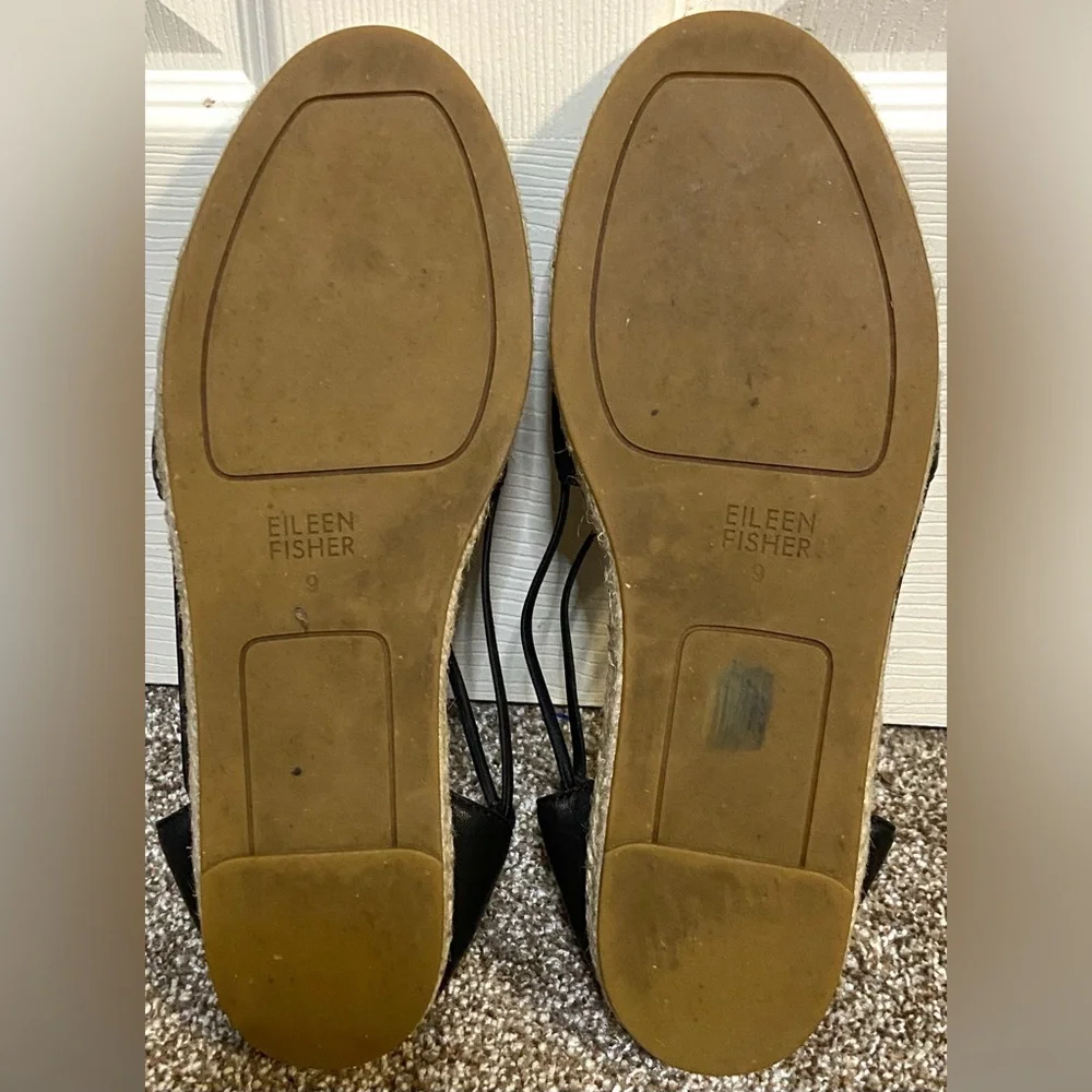 Eileen Fisher Black Leather Lee D'Orsay Espadrille Flat Shoe Women's Size 9